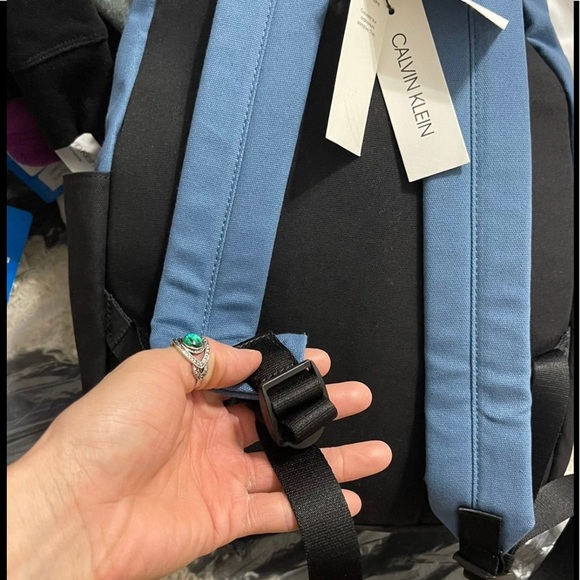 Brand New Unisex Calvin Klein Large Canvas Backpack With Exterior Leather Trim - Picture 7 of 8